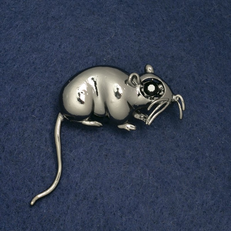 Broche en forma de rata de metal blanco 37×37 mm
