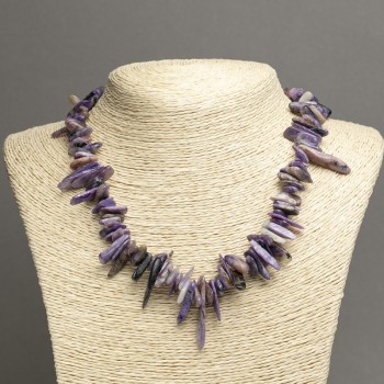Collar de charoita en trocitos en forma de aguja, diámetro 15×3 mm, longitud 45 cm ±