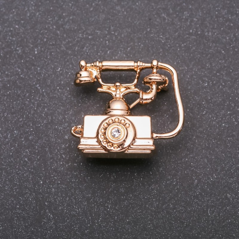 Broche Teléfono de metal amarillo 27×24 mm