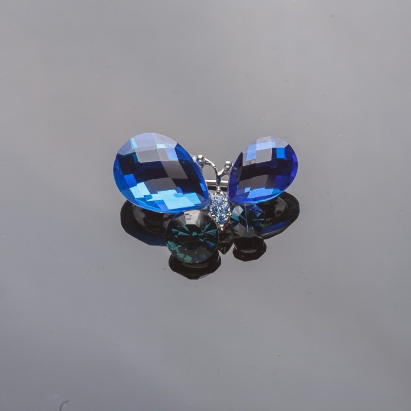 Broche 'Mariposa' 2,5 × 3 cm plateado, cristales azules