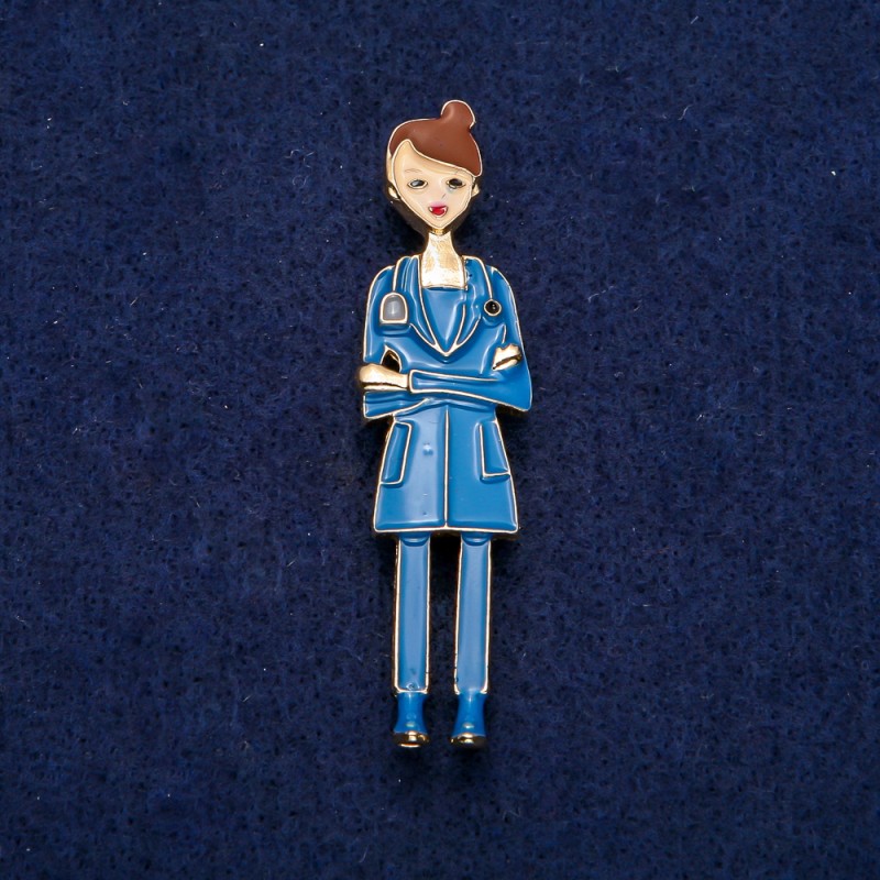 Broche «Enfermera» azul esmalte, metal dorado 17×66 mm