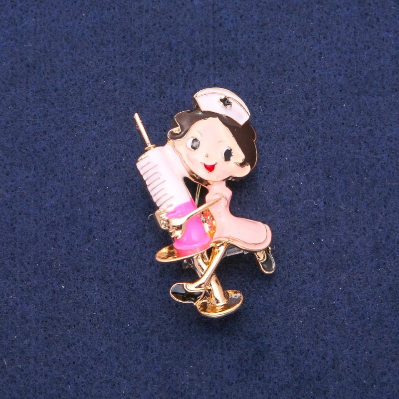 Broche de enfermera multicolor esmaltado, metal dorado 27×44 mm