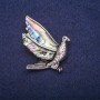 Broche Pájaro con incrustación de Haliotis, metal plateado 38×48 mm