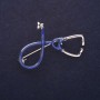 Broche Estetoscopio, esmalte azul, 44×30 mm, metal plateado