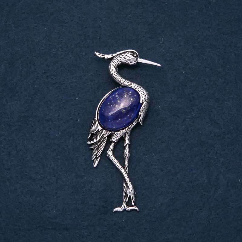 Broche-colgante Garza con lapislázuli natural 80×30 mm