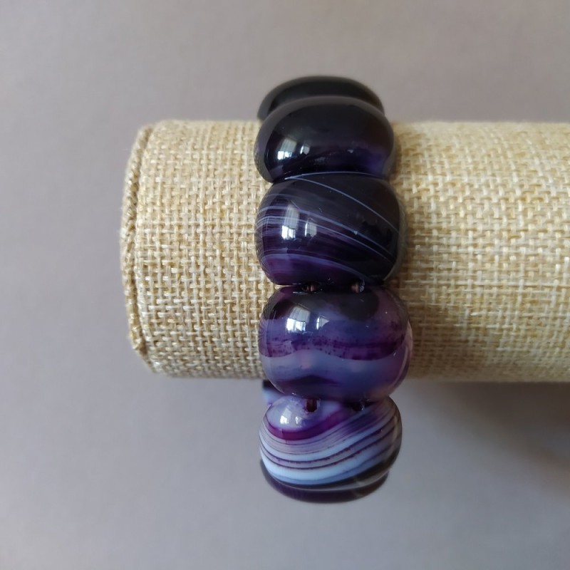 Pulsera elástica de ágata morada con piedras ovaladas 18×25 mm