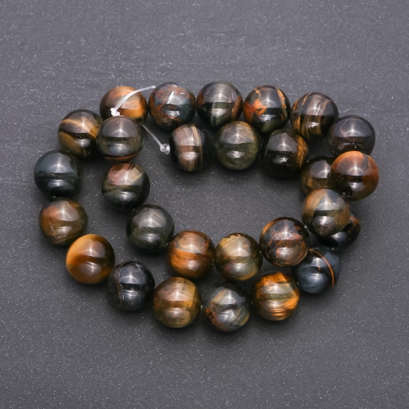 Cuentas de ojo de halcón natural, bolas lisas, diámetro 14 mm, hilo de 38 cm