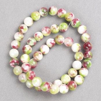 Cuentas acrílicas 'Turmalina' verde oscuro, rosa oscuro y blanco en hilo de pesca, bolas lisas, diámetro 8 mm ±, longitud 40 cm +