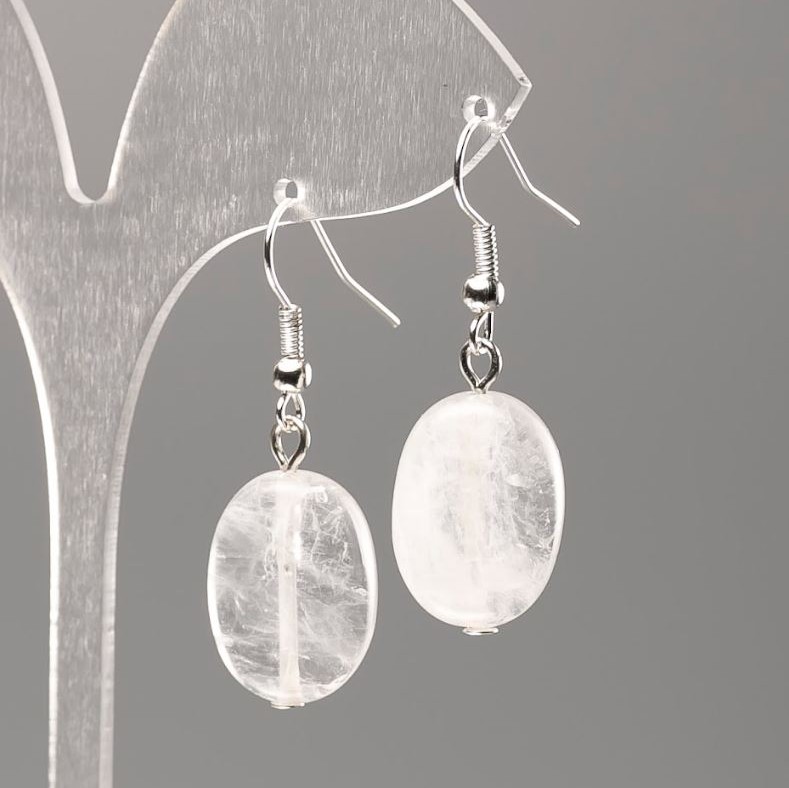 Pendientes de cristal de roca natural, en forma ovalada, 18x13 mm+