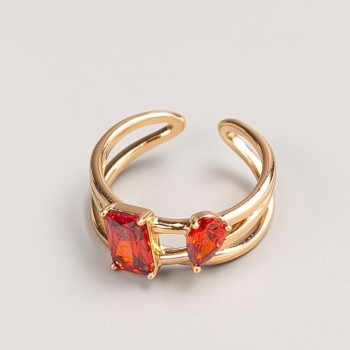 Anillo Xuping color de metal 'oro' piedra roja, tallas 16 y 18