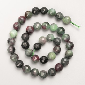 Cuentas de zoisita natural, bolas facetadas de 10 mm de diámetro, en hilo, longitud aproximadamente 38 cm