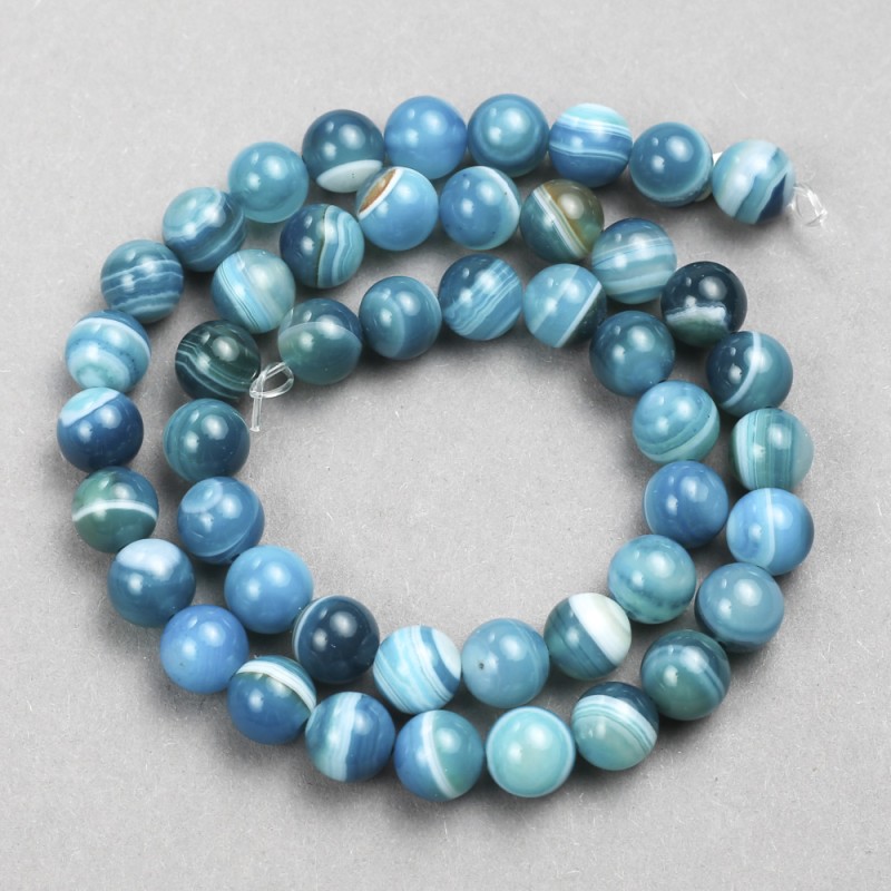 Cuentas de ágata azul, bolas lisas de 8 mm en hilo, longitud 38 cm ±