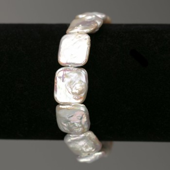 Pulsera de perlas barrocas de forma rectangular, tono petróleo, diámetro 14×16 mm, longitud 18 cm +- (elástico)