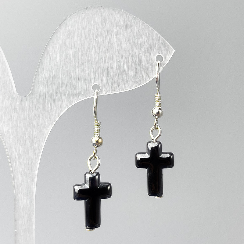 Pendientes Cruz de hematita, dimensiones 10×15 mm, longitud 35 mm