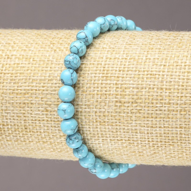 Pulsera elástica de turquesa con cuentas lisas de 6 mm