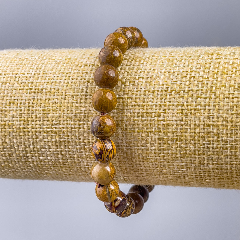 Pulsera de jaspe con bolas de madera lisas, diámetro 8,5 mm, longitud 18 cm (elástica)