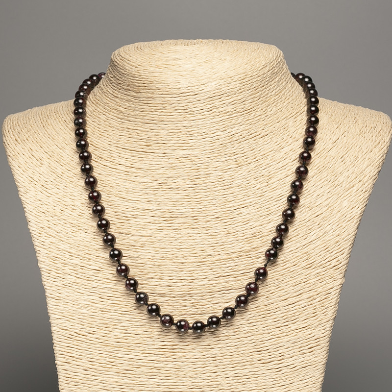 Collar de granate natural, bolas lisas, diámetro 6(±)mm, longitud 50 cm+