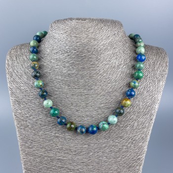 Collar de crisocola y lapislázuli, cuentas lisas de 10 mm de diámetro, longitud 48 cm ±