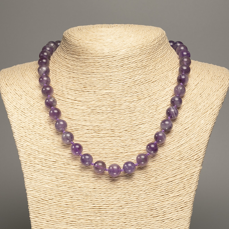 Collar de amatista natural, bolas lisas, diámetro 10,5 mm, longitud 48 cm