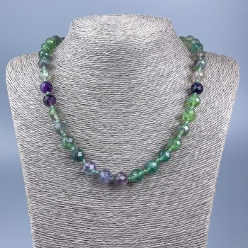 Collar de fluorita natural con cuentas facetadas, diámetro 10 mm ±, longitud 50 cm ±