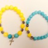 Pulsera para parejas 'Ucrania' con aguamarina y citrino (acrílico) cuentas lisas con inserciones plateadas, en banda elástica, longitud 18 cm+