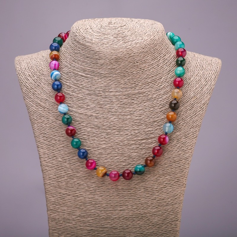 Collar de ágata multicolor, cuentas lisas, diámetro 10 mm, longitud 48 cm