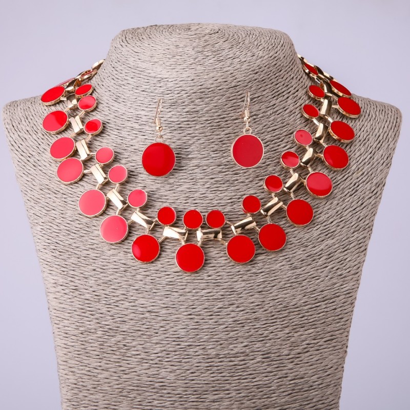 Juego de collar y pendientes con esmalte rojo, longitud 45 cm