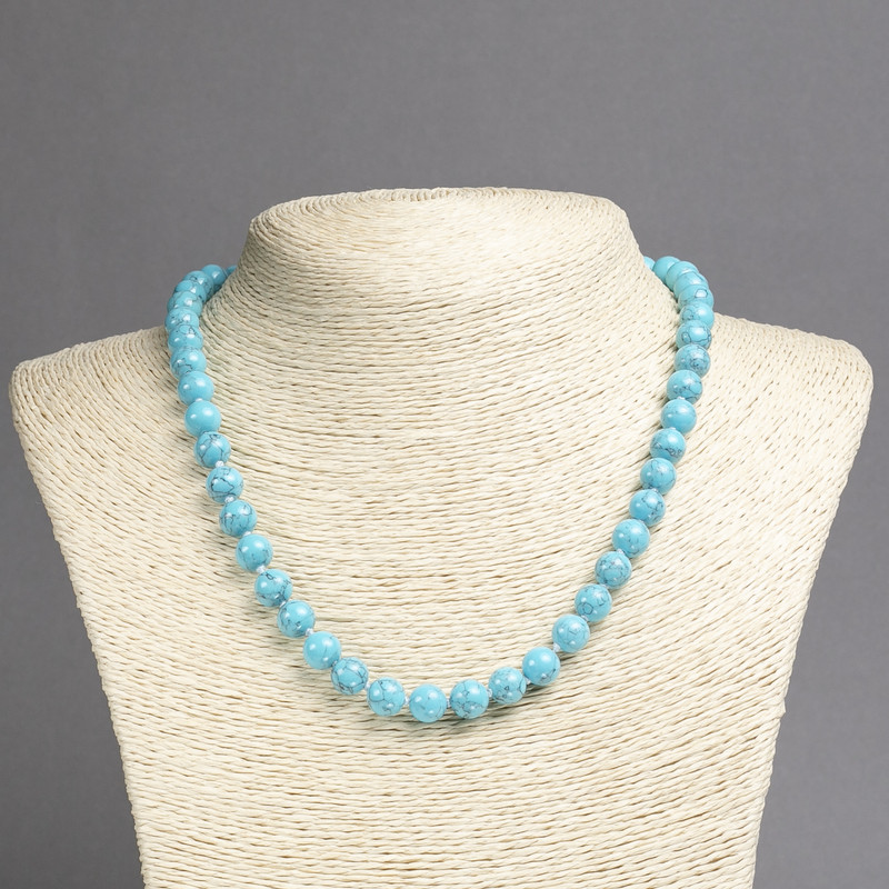 Collar de cuentas «Turquesa» (artificial) bolas lisas, diámetro 8 mm, longitud 45 cm+