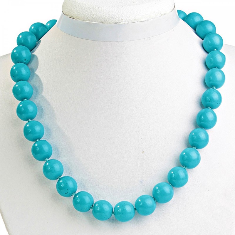 Collar de turquesa azul en cuentas de 14 mm, longitud 49 cm
