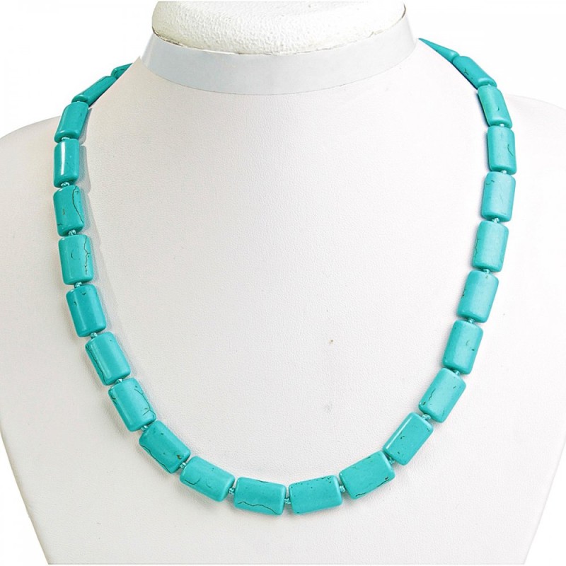 Collar de turquesa con vetas, rectángulos de 10×15 mm, longitud 48 cm