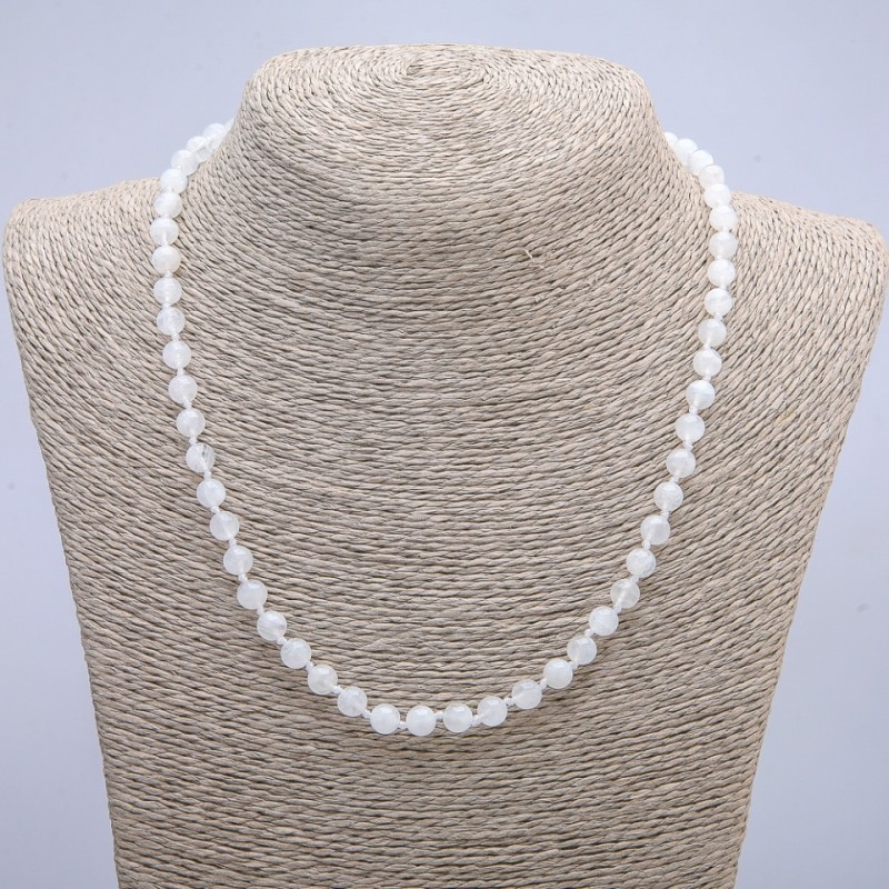 Collar de adularia con cuentas lisas, diámetro 8 mm, longitud 45 cm +