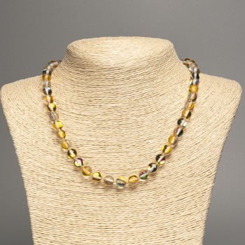 Collar de vidrio opalino amarillo camaleón, bolita lisa, diámetro 8 mm, longitud 49 cm ±