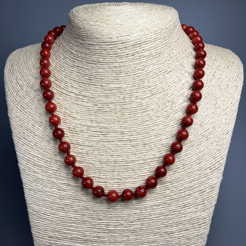 Collar de jaspe rojo (artificial) cuentas lisas, diámetro 8 mm ±, longitud 50 cm ±