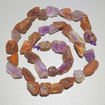 Cuentas de amatista y cuarzo rosa natural sin tallar, en forma irregular, diámetro 9×13 mm ±, longitud 39 cm ±, en hilo