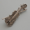 Broche-colgante Violín con strass negros, metal plateado 20x45 mm