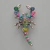 Broche-colgante Escorpión con strass multicolores, metal plateado 28x54 mm