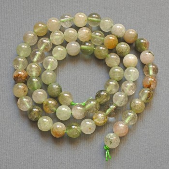 Cuentas de cuarzo fantasma con rutilo, piedra natural, bolitas lisas, diámetro 6,5 mm ±, longitud 39 cm ±, en hilo
