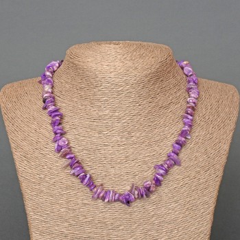 Collar de charoita, piedra natural en fragmentos, diámetro 9×3 mm, longitud 47 cm ±